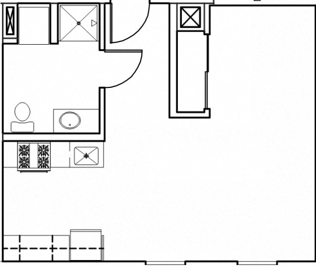 Floor plan for studio, 1 bath, 534 sqft